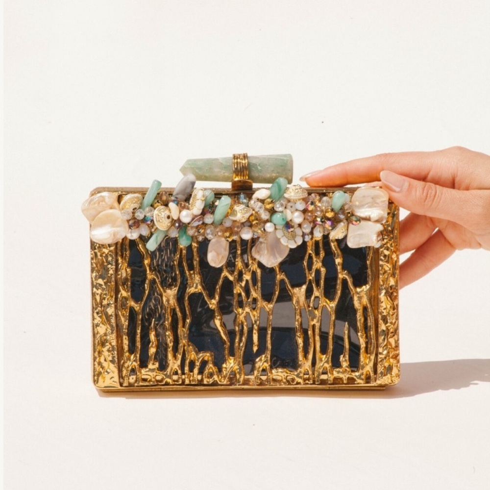 Ramla 2025 New Collection Clutch Gorgeous Dripped Gold and Stone Detail